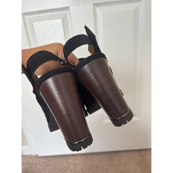 Franco Sarto Austin black leather sandal heel sz 9.5 - Picture 4 of 10